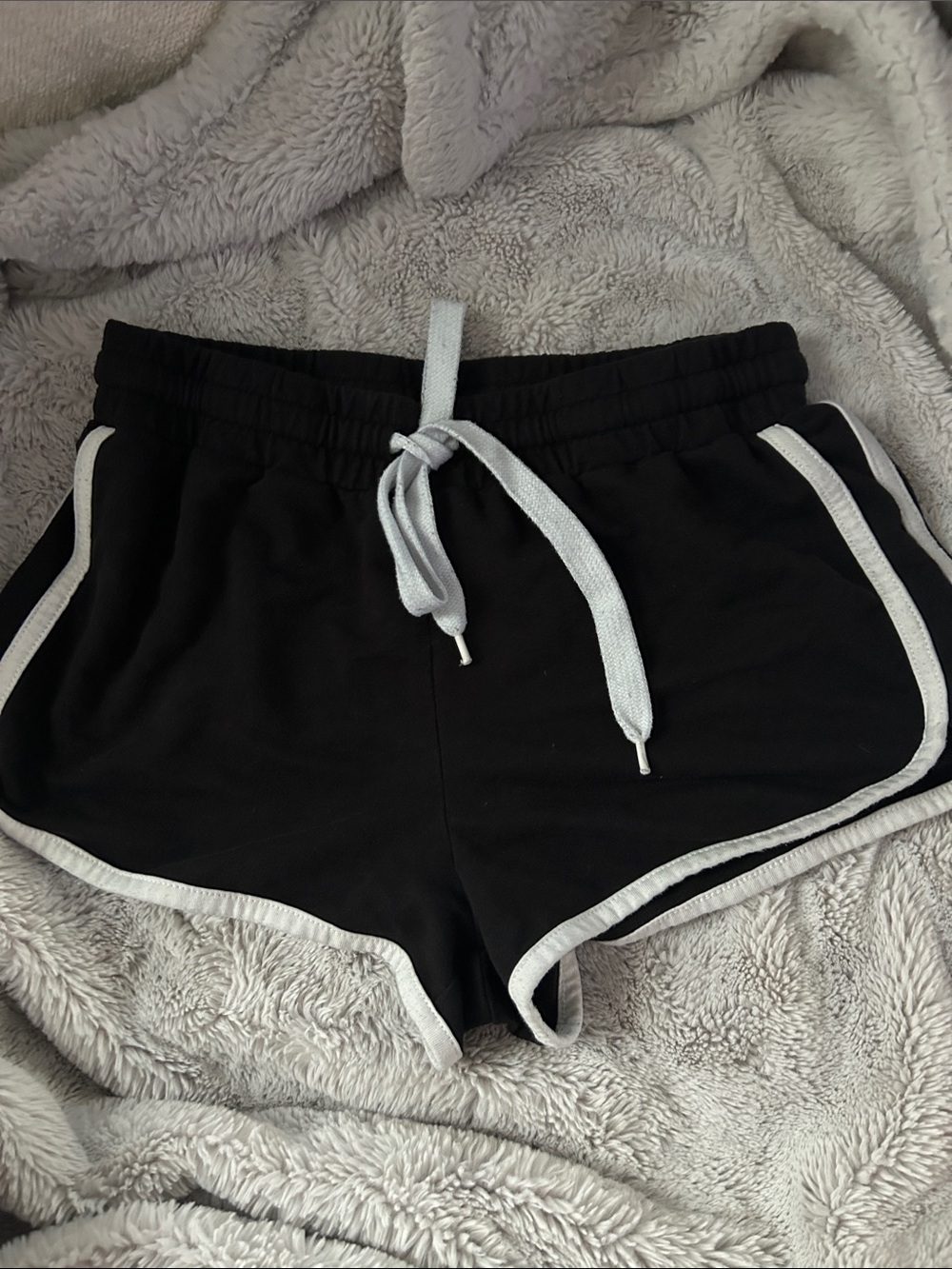 SHEIN Black Athletic Shorts with White Trim and Drawstring